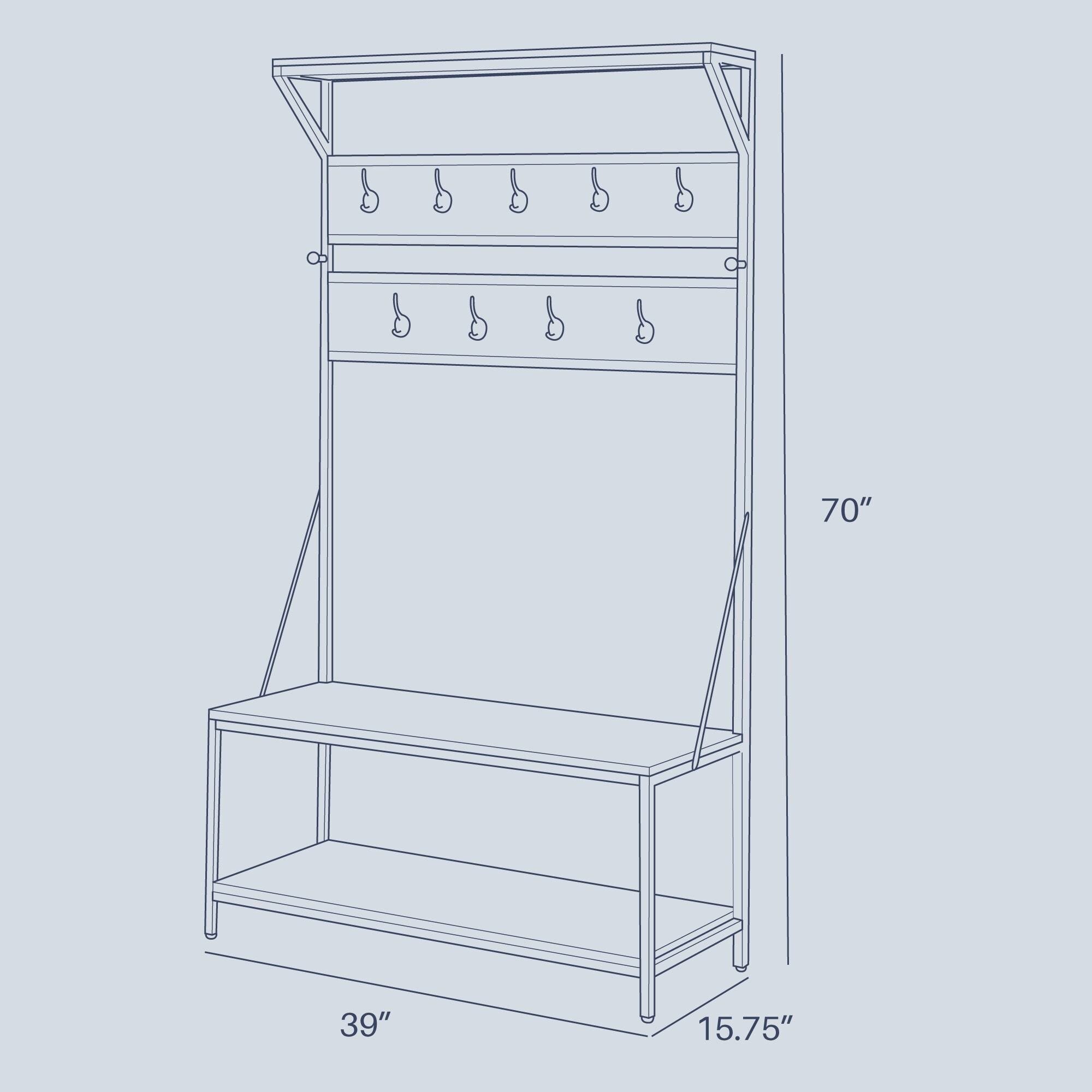 4-in-1 Hall Tree Wood Coat Rack with Metal Frame X899034