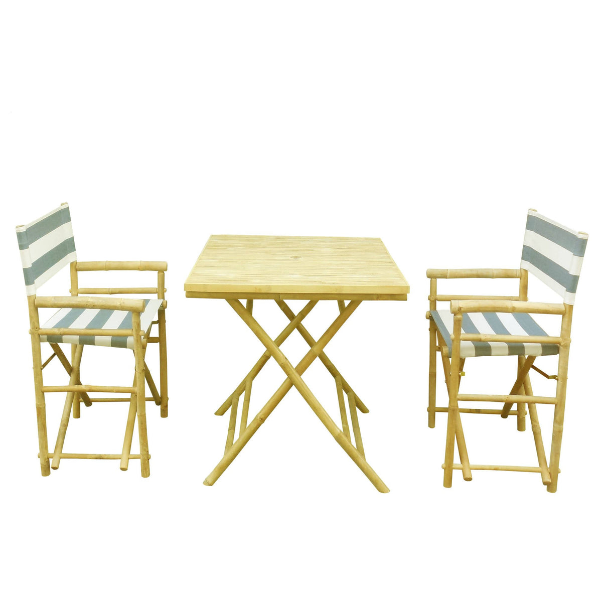 Blue Stripes 3-Piece Bamboo Patio Set Y376