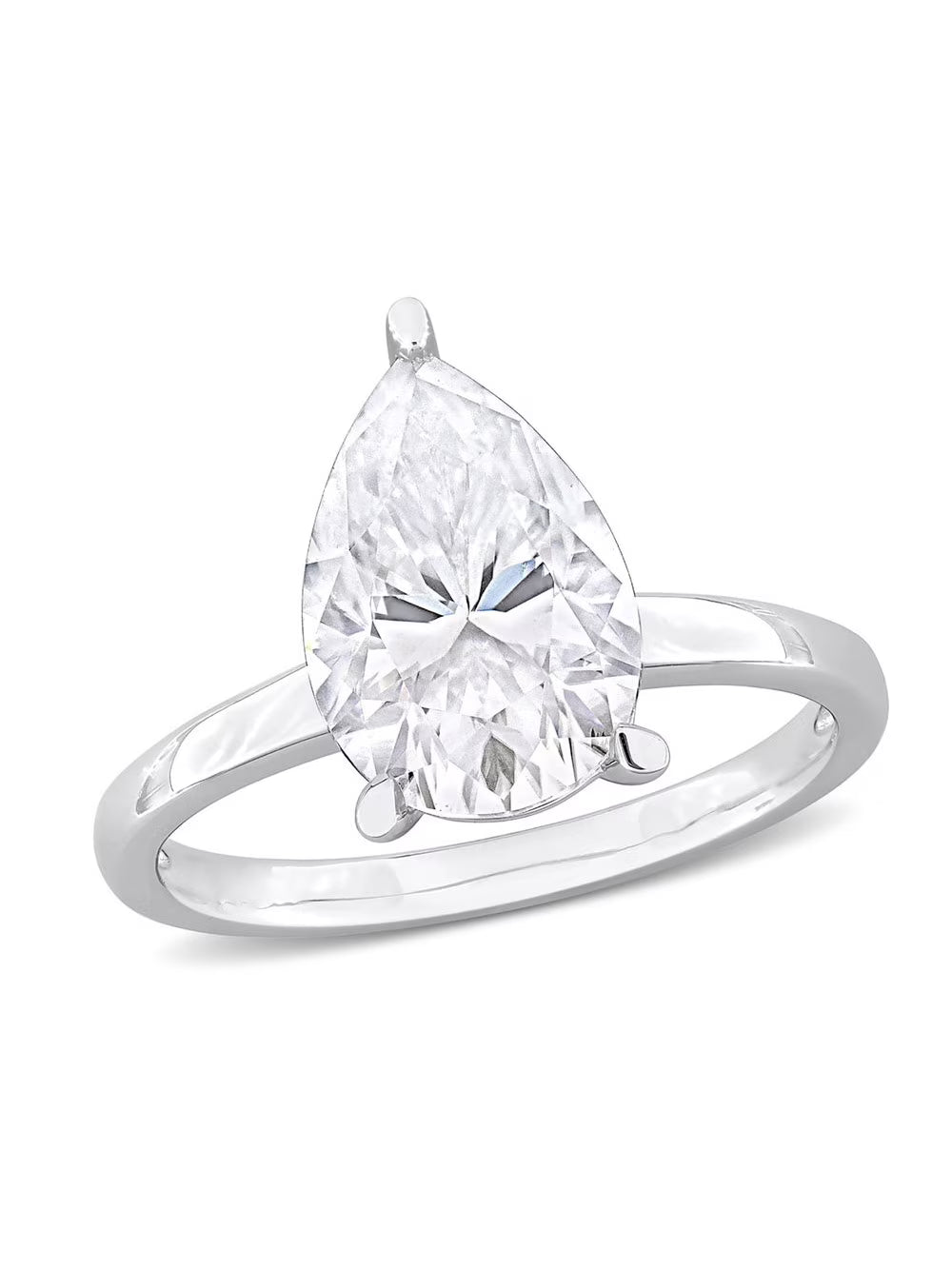 Lab-Created Pear-Cut Moissanite Engagement Ring in Sterling Silver W96425