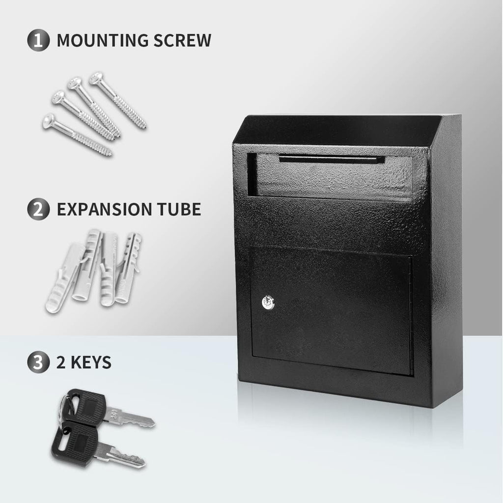 Black Rust-Proof Metal Wall Mount Mailbox with Security Locking U274646