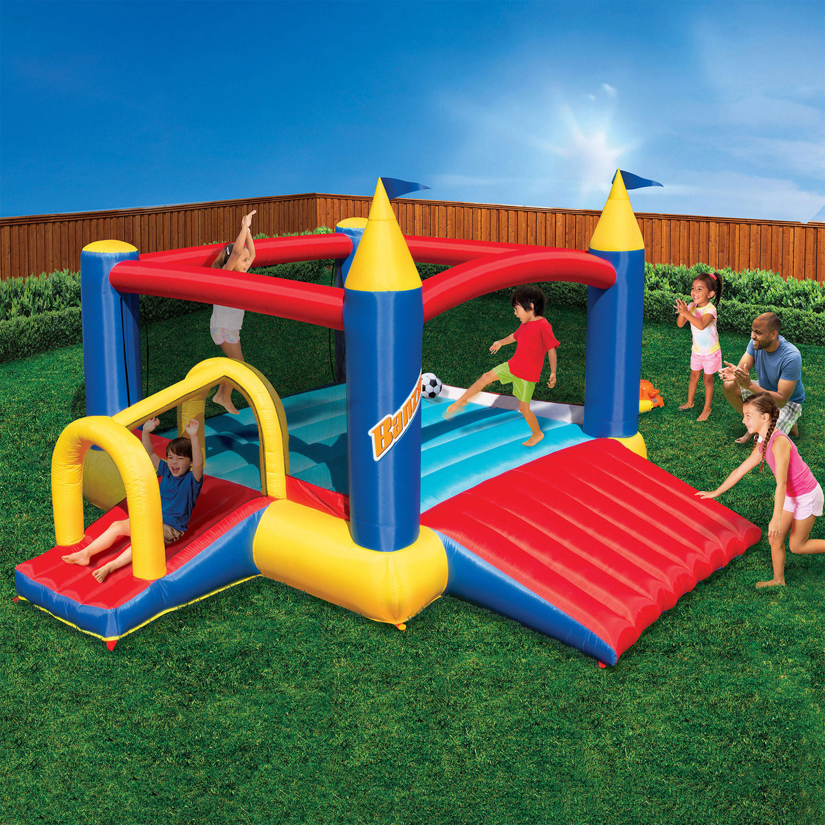 Inflatable Slide & Bounce House with Soccer Net and Ball E20066