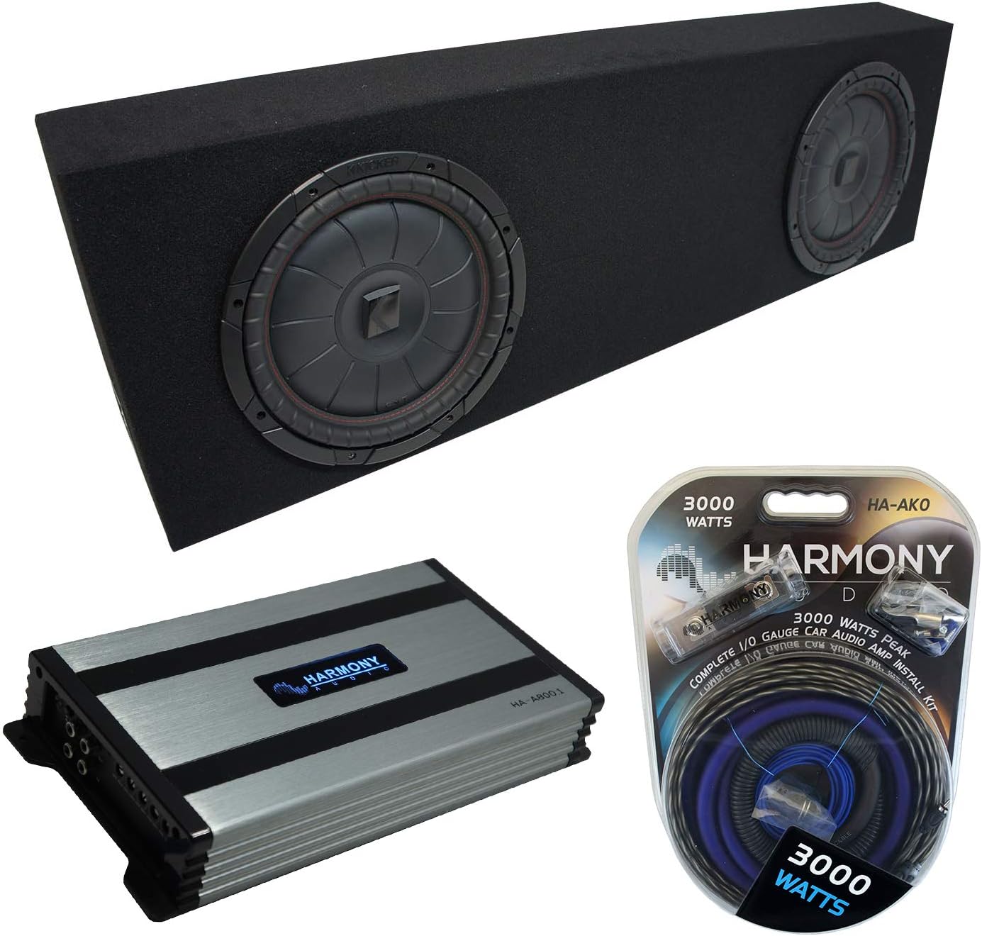 Dual 12 Black Sub Box Enclosure & Amp J949