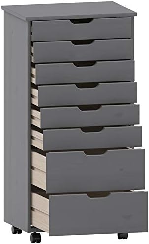 Gray Eight Drawer Wood Rolling Storage Cart J60981