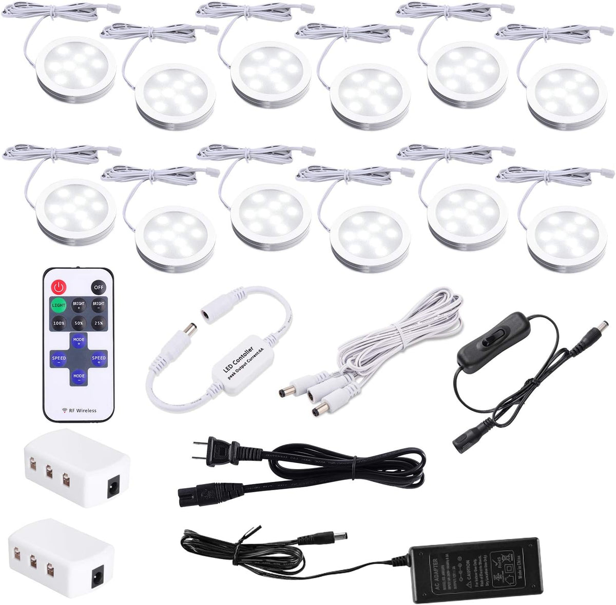 12 kit Warm White Plug in LED Puck Lights with Remote Control P382