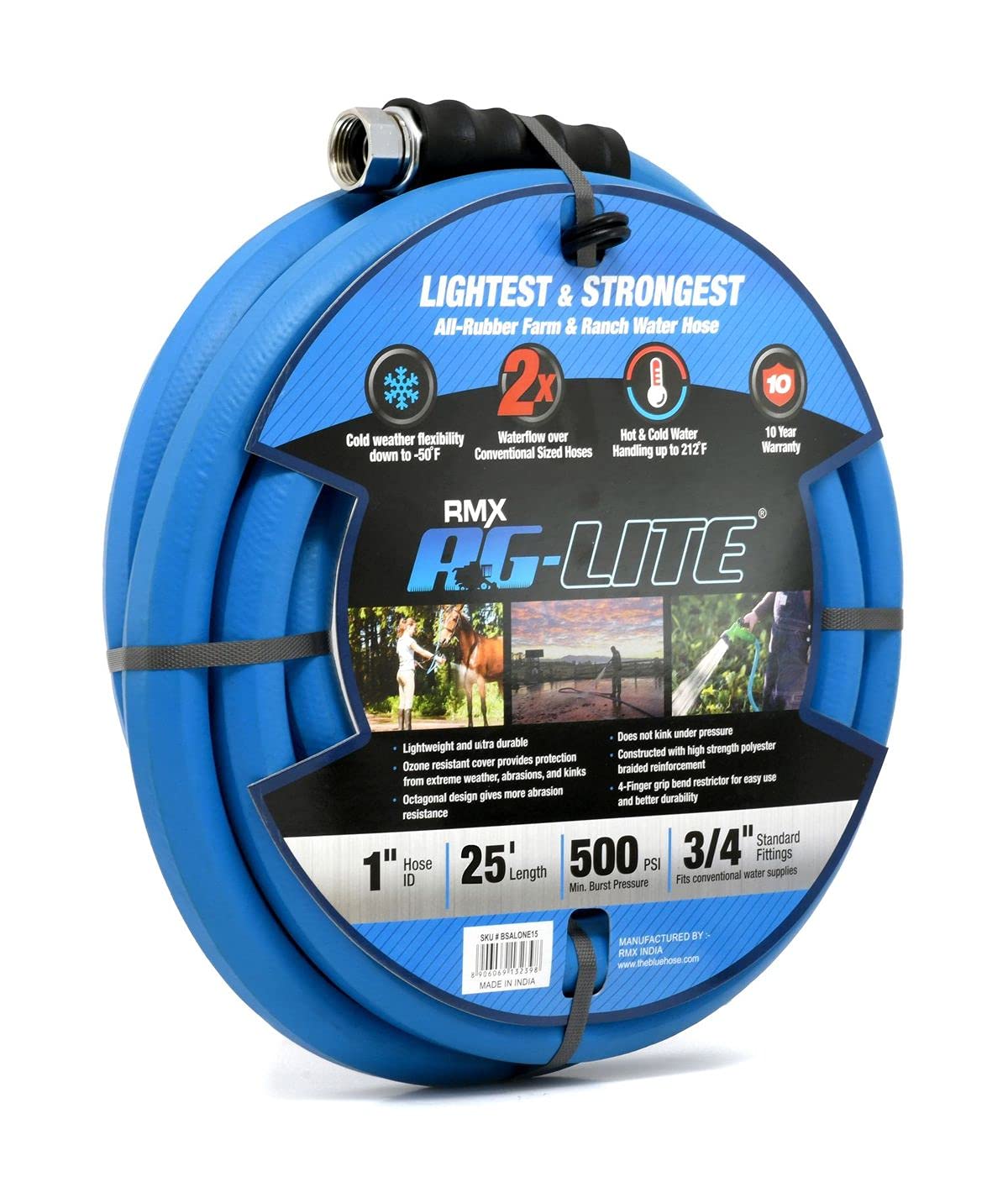 1" x 25' 100% Rubber Garden Hose, 500 PSI, Pack of 2 W304105