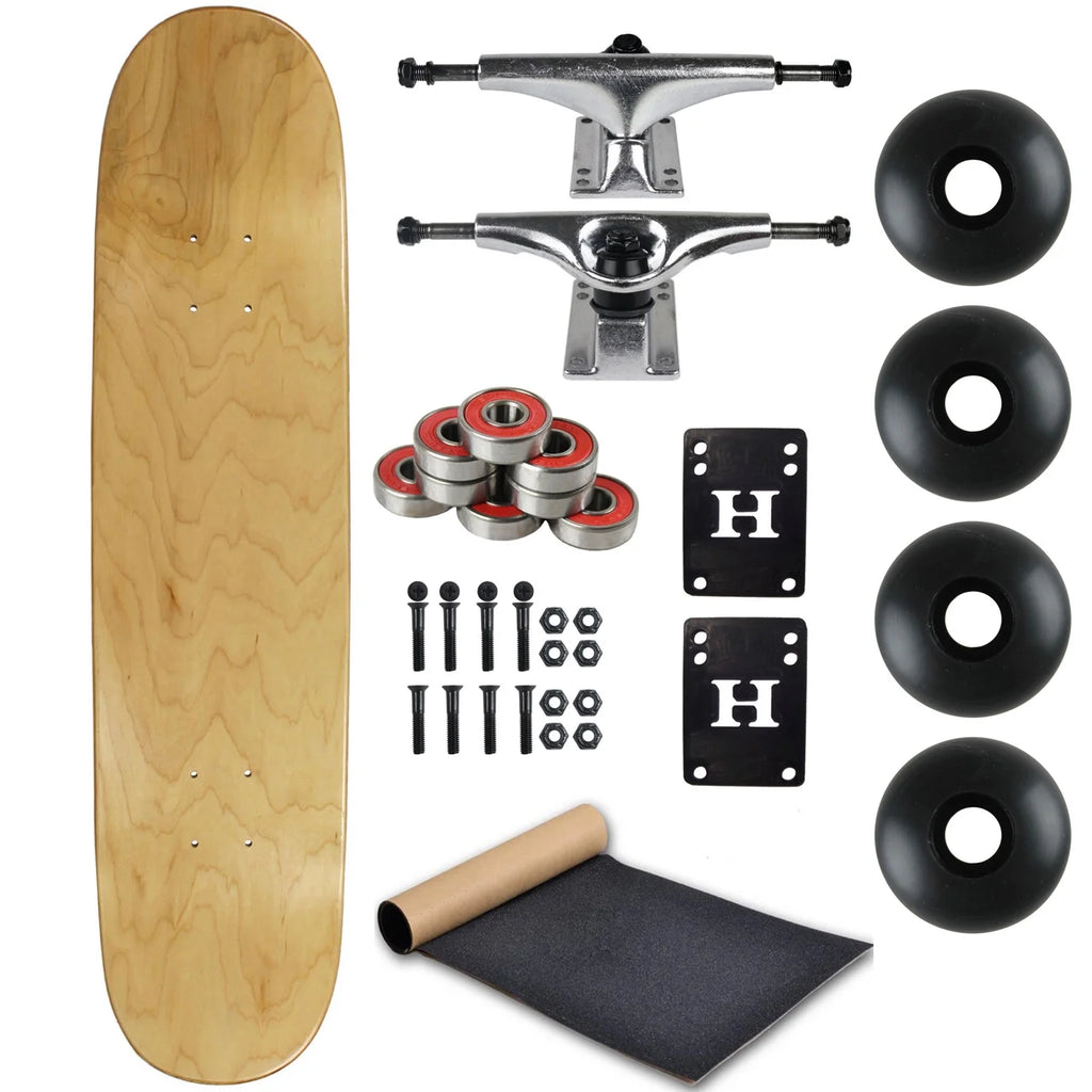 8.0" Natural Skateboard Complete with Silver Trucks and Black Wheels C56027