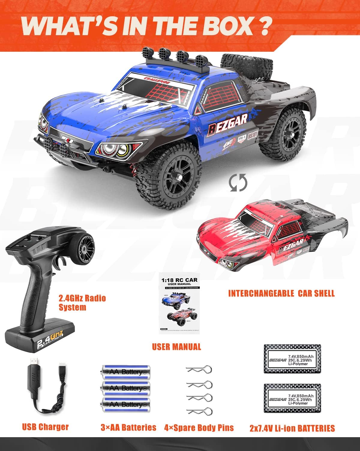 1:10 Scale 4WD Remote Control Monster Truck with 2 Rechargeable Batteries S2317