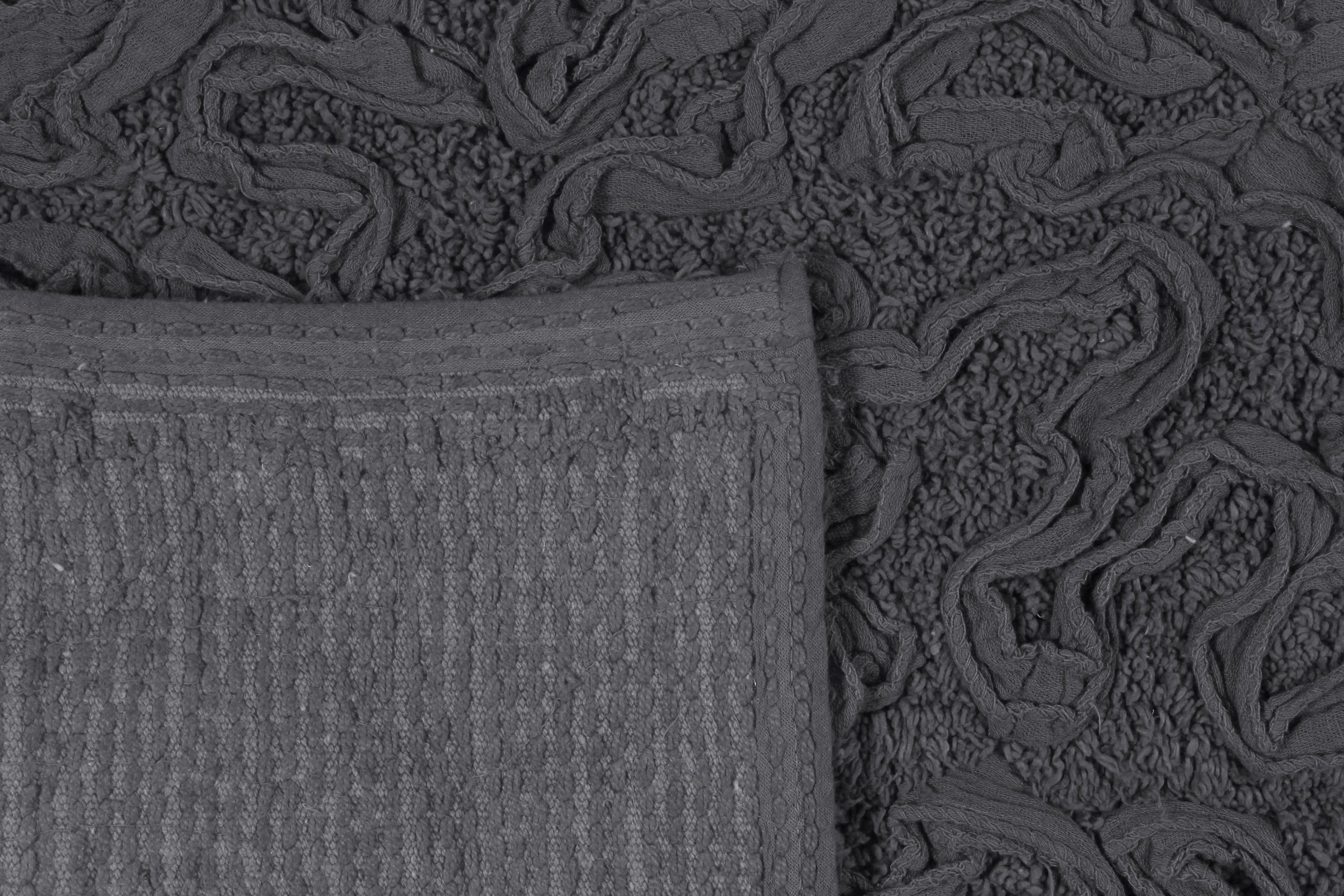 100% Cotton Non-Slip Bathroom Rug Set, 4 Piece Bath Mat Set with Contour Grey D78476