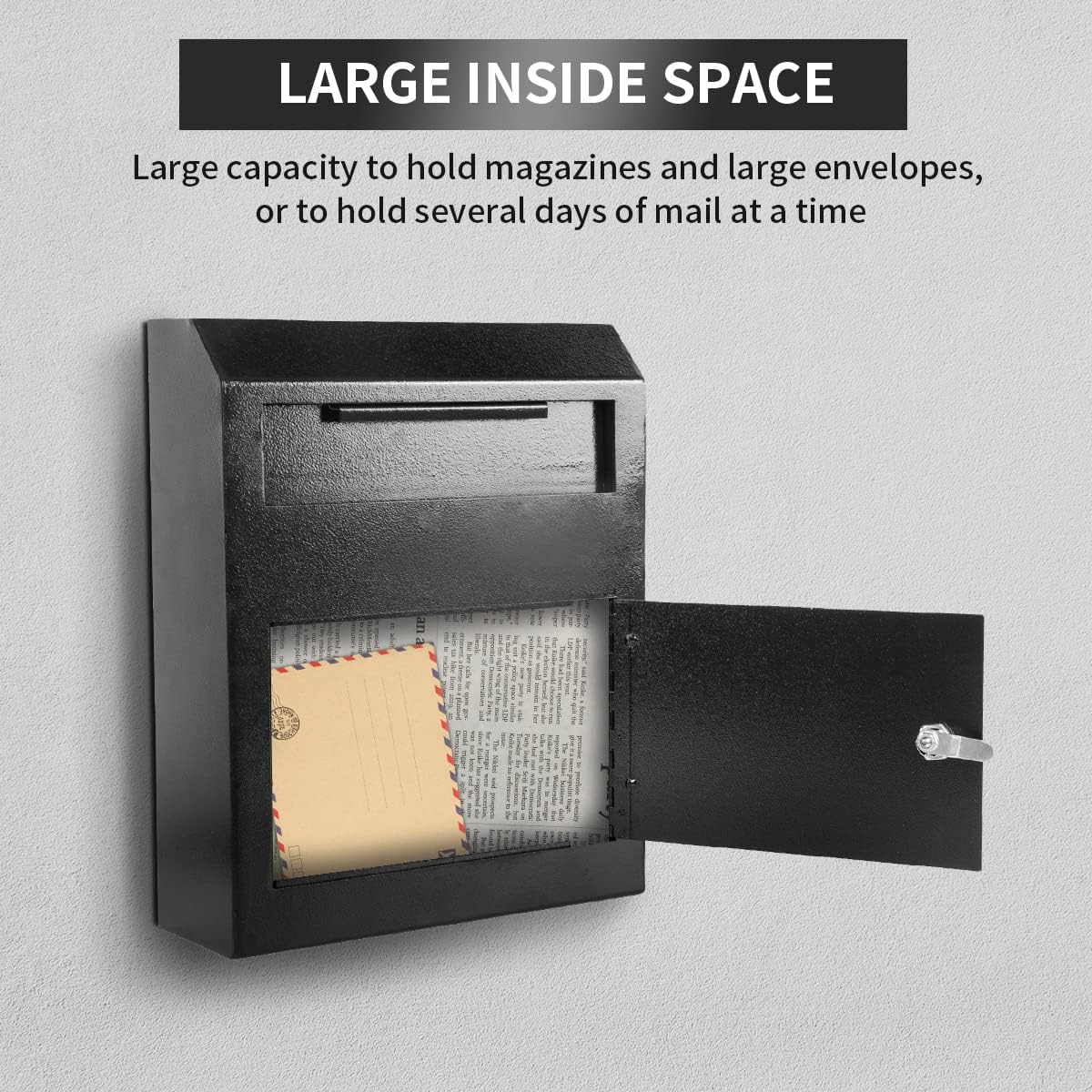Black Rust-Proof Metal Wall Mount Mailbox with Security Locking U274646