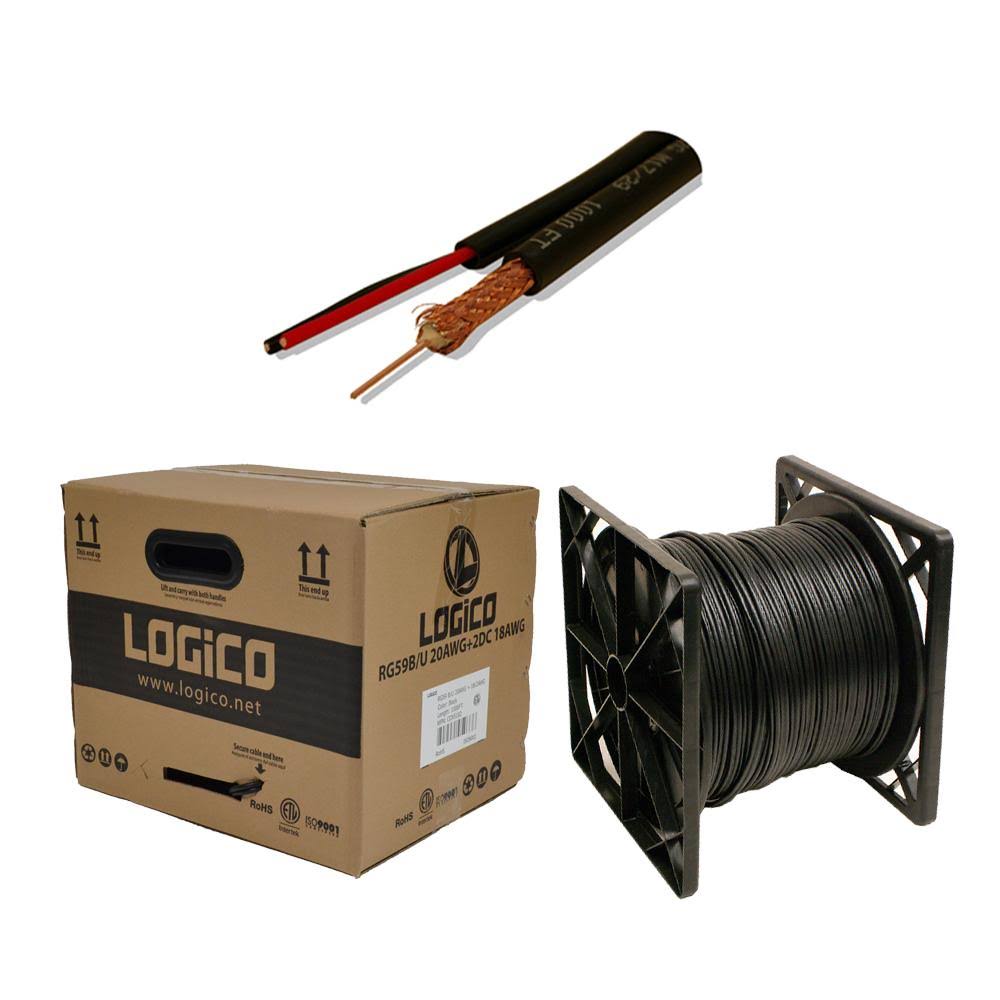 Black 1000ft Bulk RG59 Siamese Cable 20AWG+18/2 CCTV Camera Wire F1512