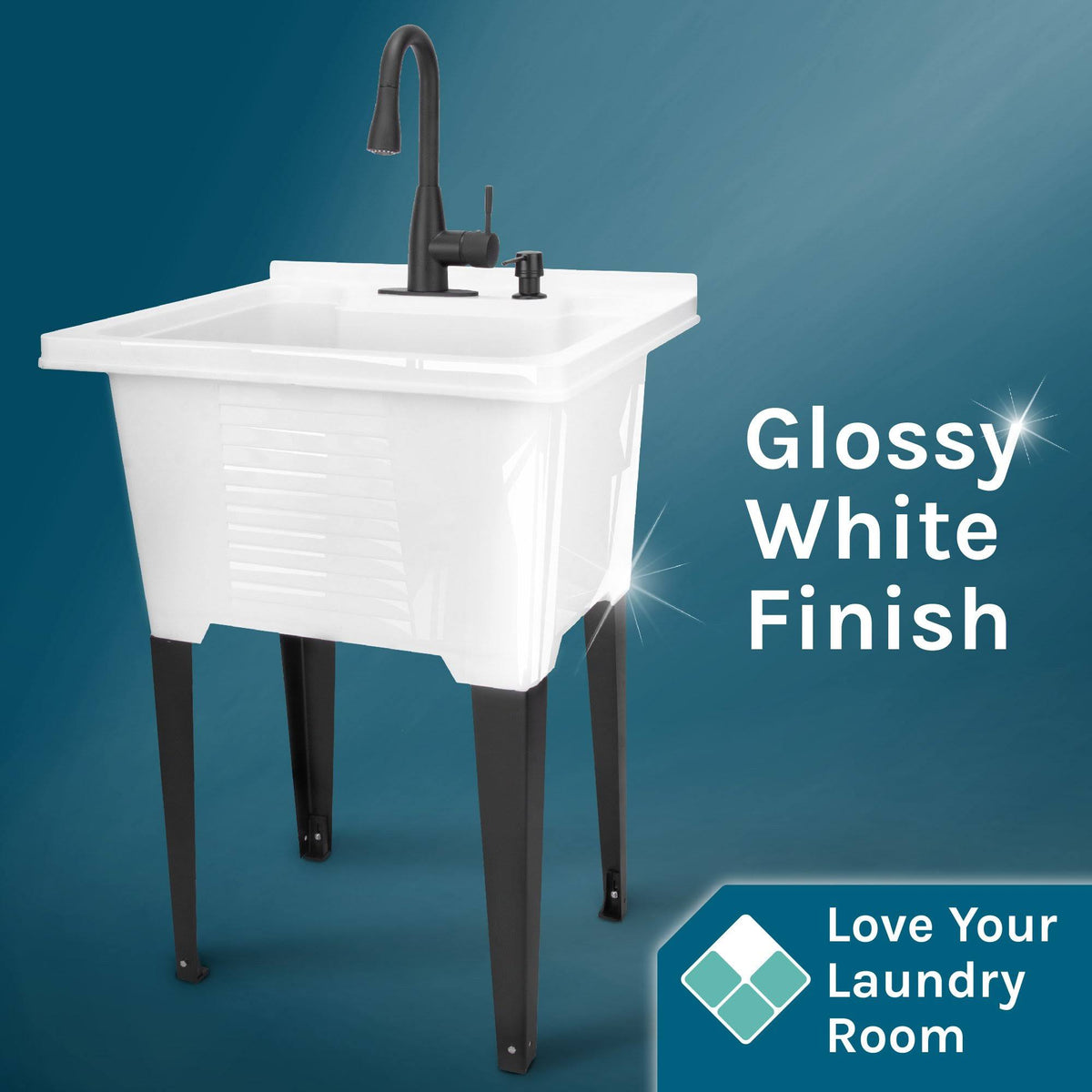 White Utility Sink with Black Pull-Down Faucet 18 Gallon C925