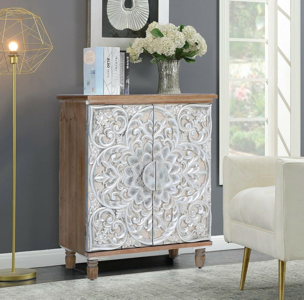 White Accent Cabinet with 2 Doors Storage Sideboard Buffet Cabinet N233