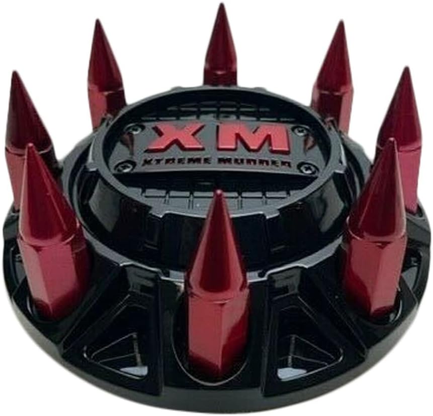 Pack of 2 Gloss Black Red Spikes Wheel Center Cap W192380
