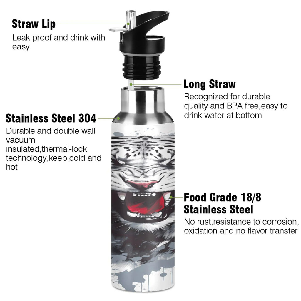 Black and White Stainless Steel Insulated Water Bottle with Straw Lid I9207