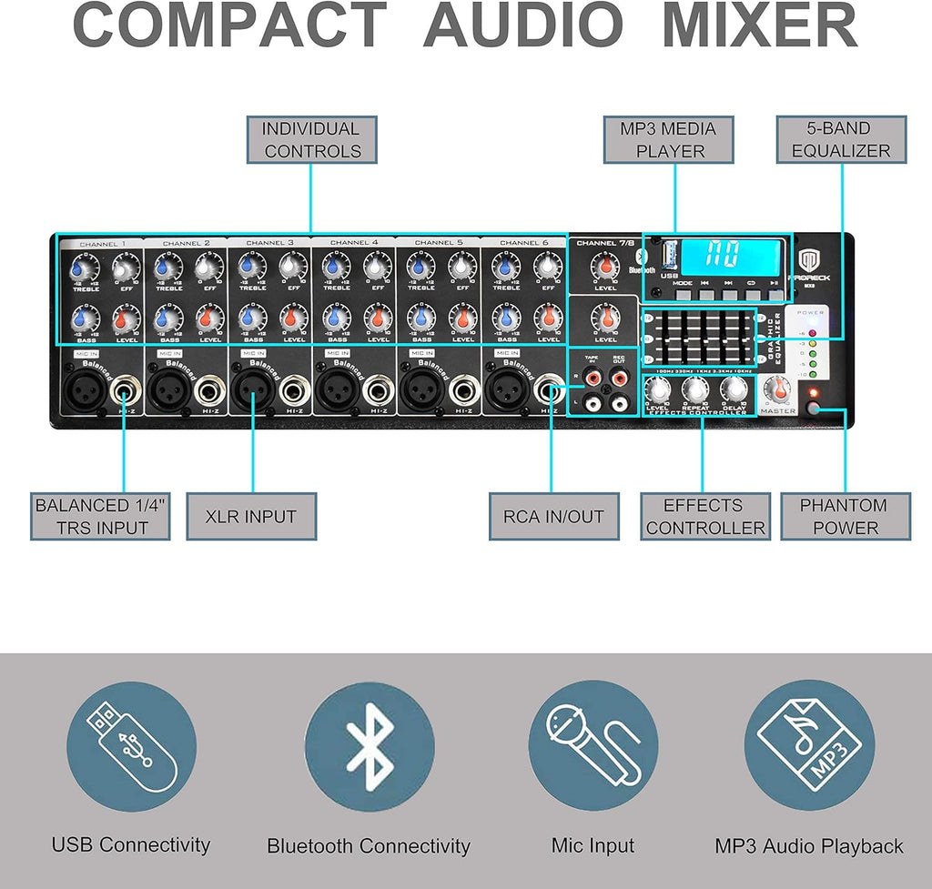 8 Channel Powered Mixer with Built In Effects & USB Audio Interface C7827