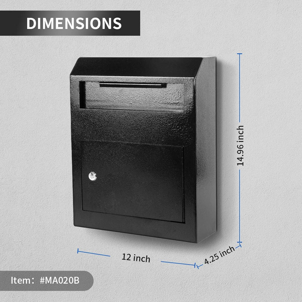 Black Rust-Proof Metal Wall Mount Mailbox with Security Locking U274646