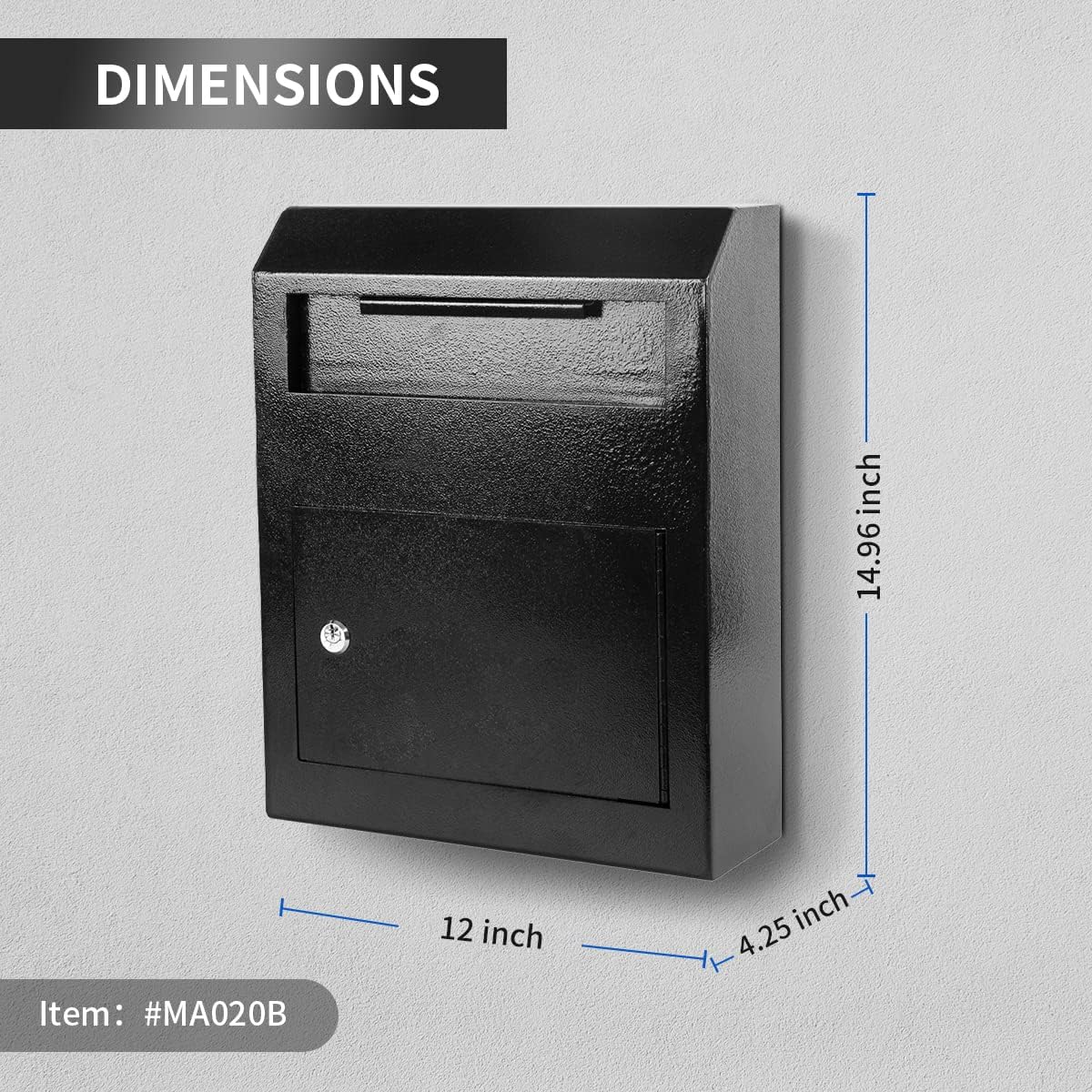 Black Rust-Proof Metal Wall Mount Mailbox with Security Locking U274646
