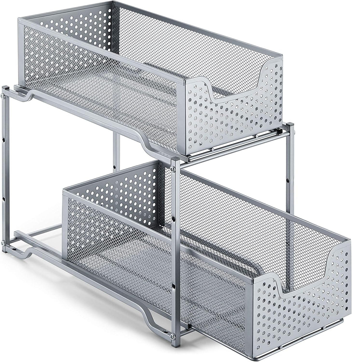 White 2-Tier Under Sink Cabinet Organizer with Sliding Storage Drawer R8327