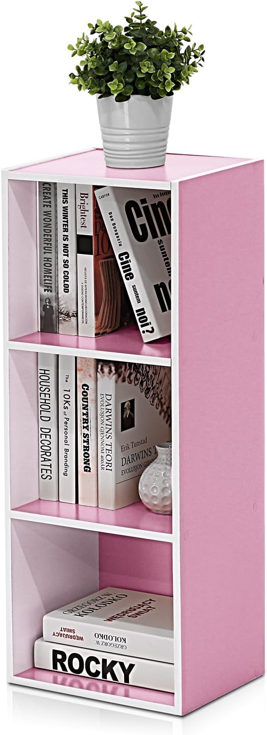 White/Pink 3-Tier Open Shelf Bookcase P990