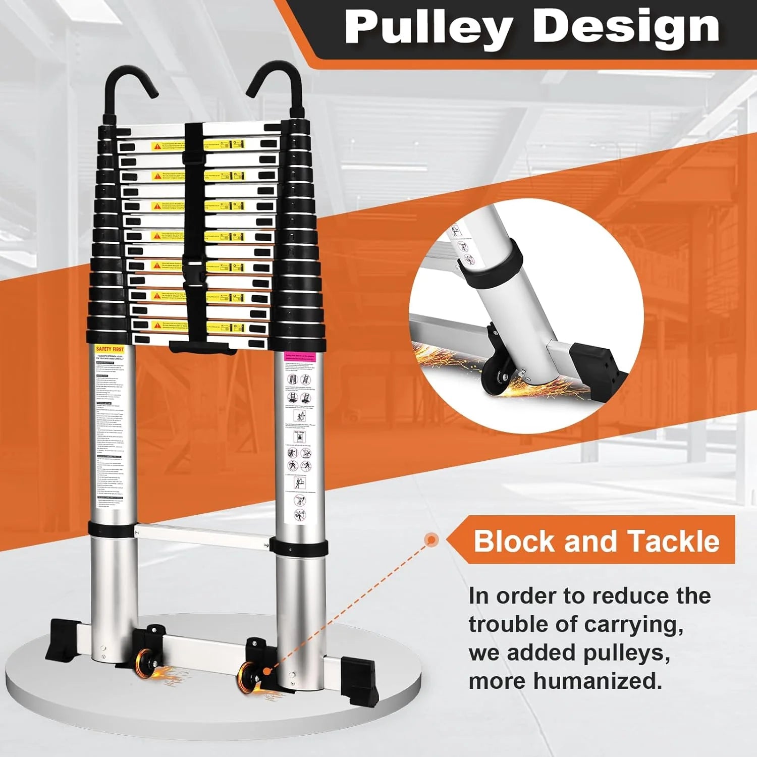 12.5 FT Aluminum Telescoping Ladder with Stabilizers V55279