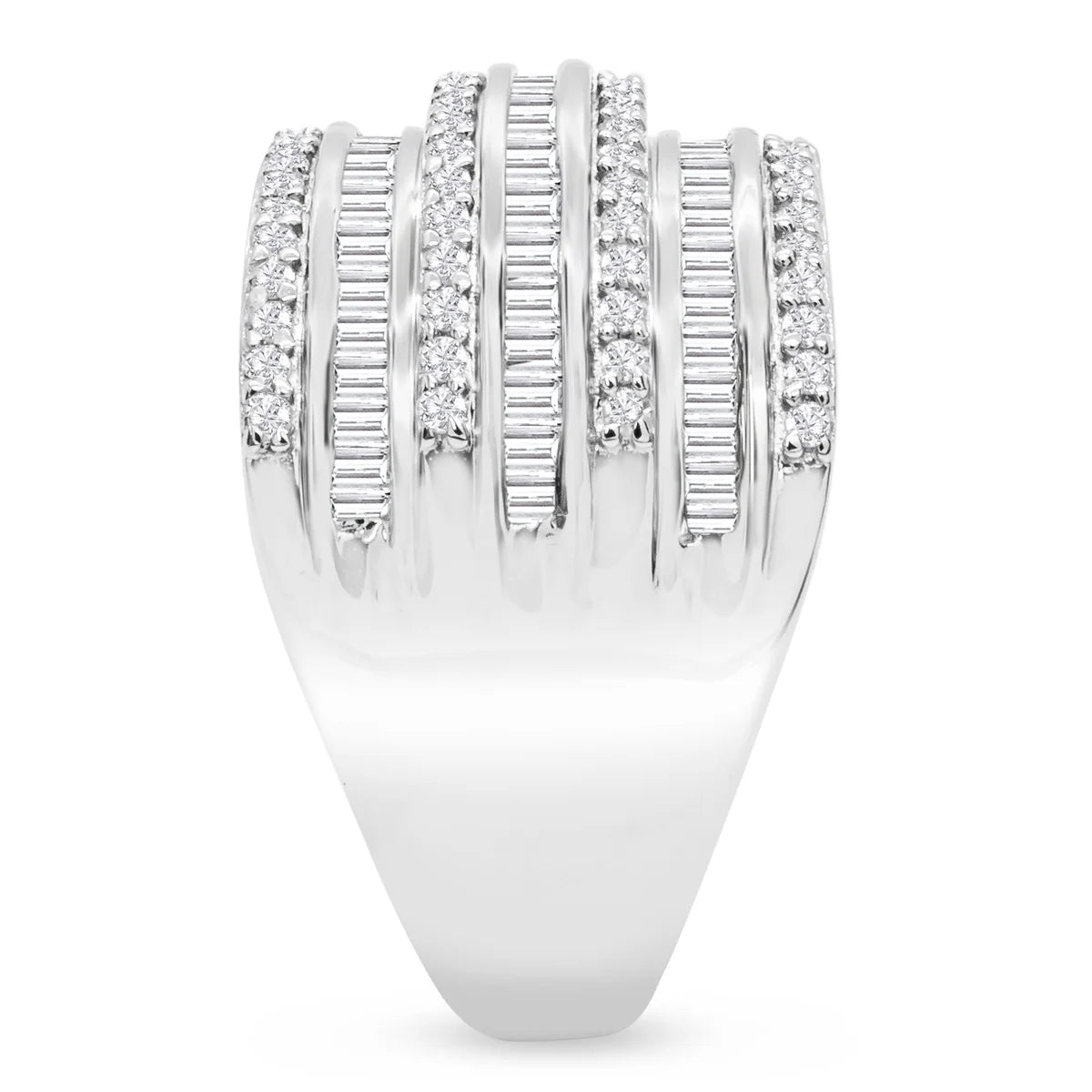 1 Carat Baguette and Round Colorless Diamond Band Ring In Sterling Silver S840690