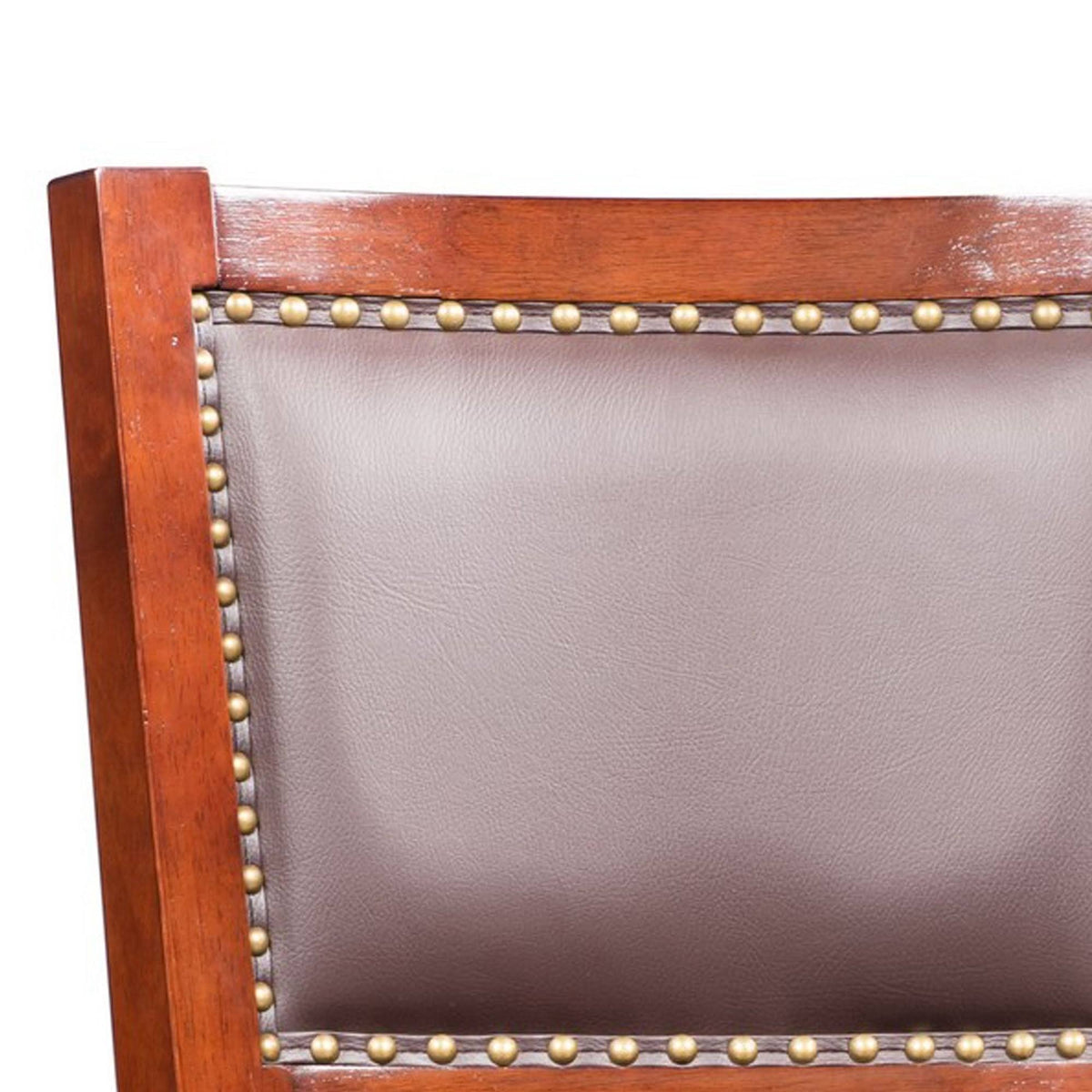 Cherry Brown Swivel Bar Stool with Curved Padded Back and Nailhead Trim N85886