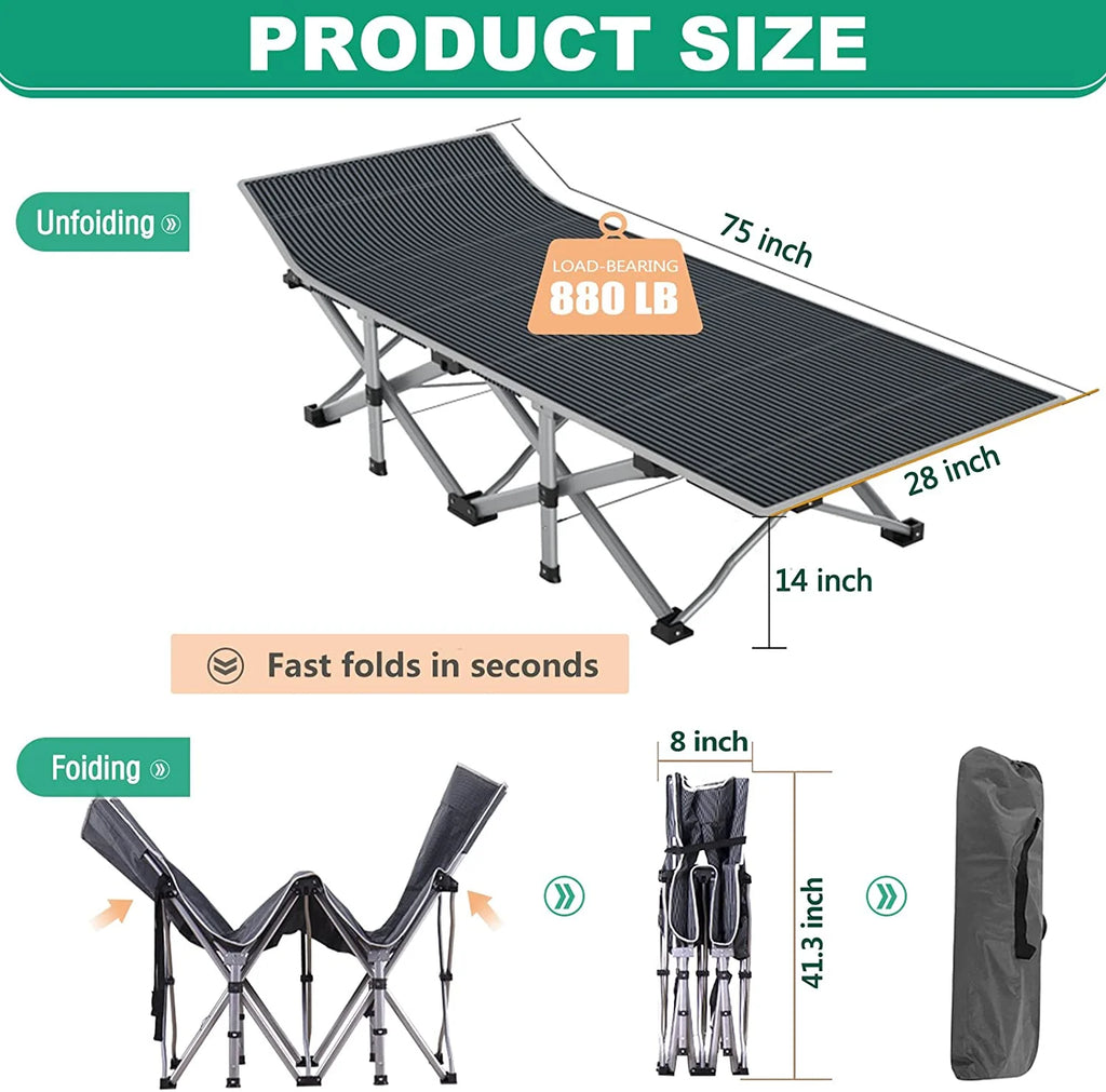 Folding Camping Cots with 2 Sided Mattress and Carry Bag Q285955