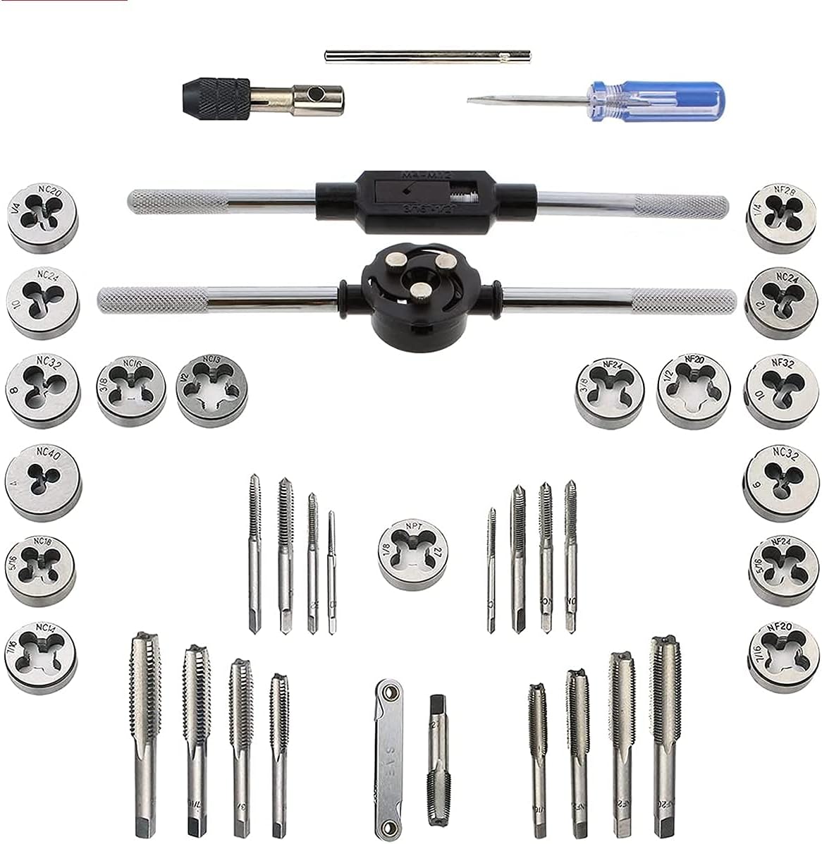 110PCS Hardened Alloy Steel Metric Tap and Die Rethreading Tool Set with Storage Case F500