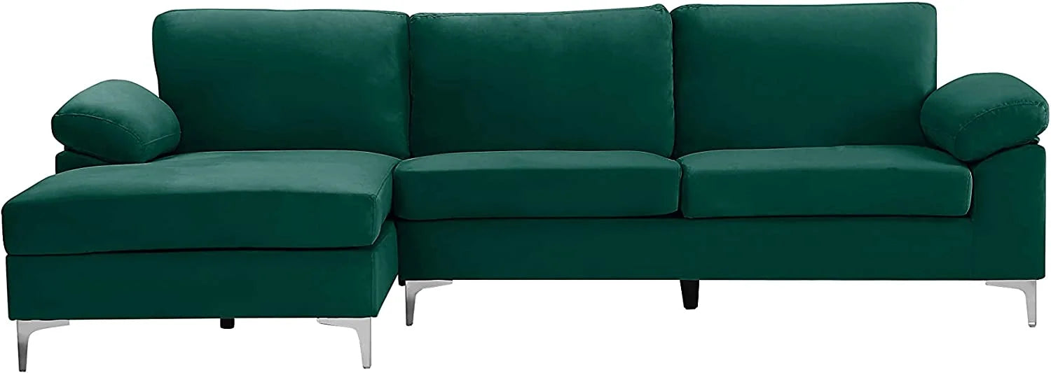 Large Green 3 Seats Velvet Sectional Sofa L-Shape Couch Q2637