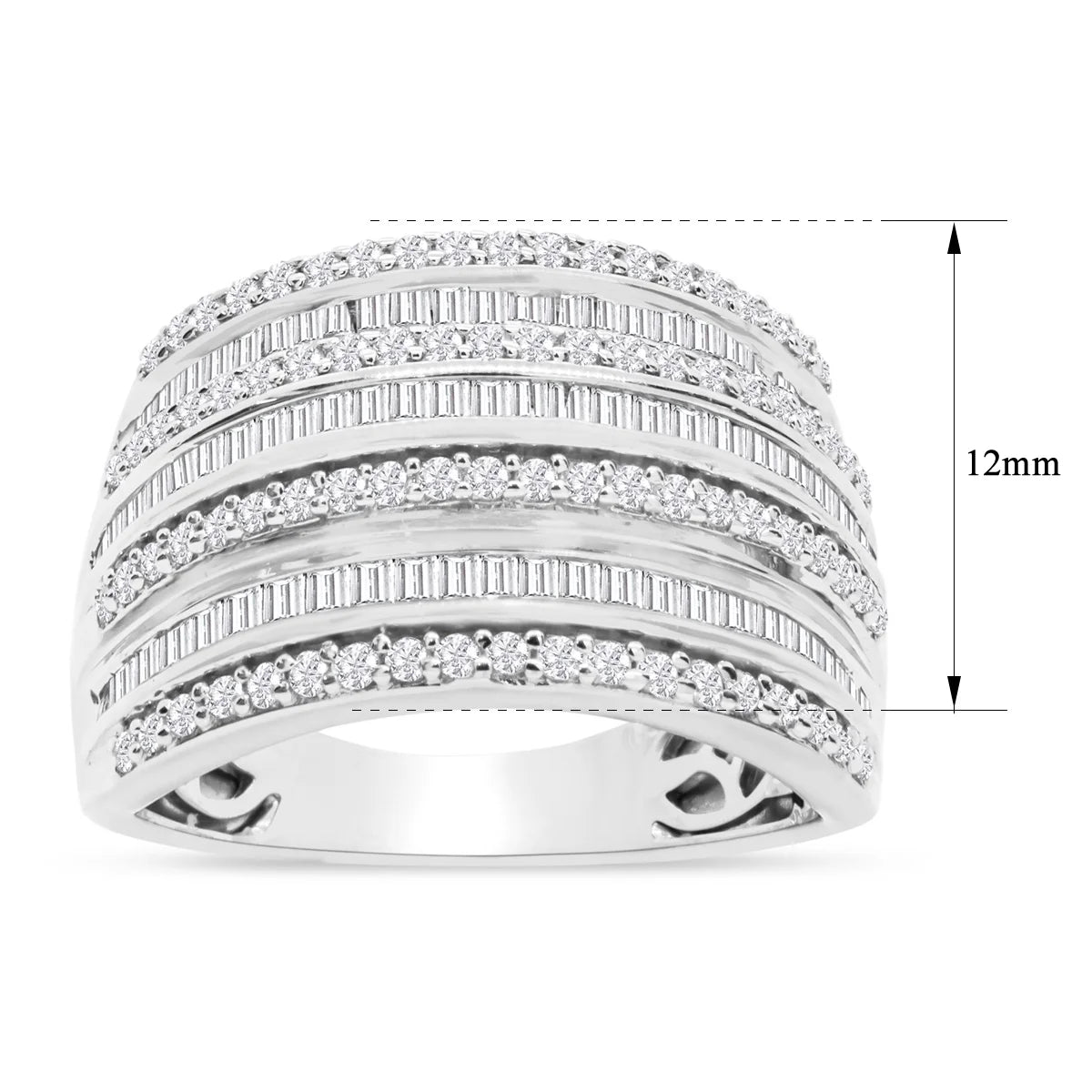 1 Carat Baguette and Round Colorless Diamond Band Ring In Sterling Silver S840690