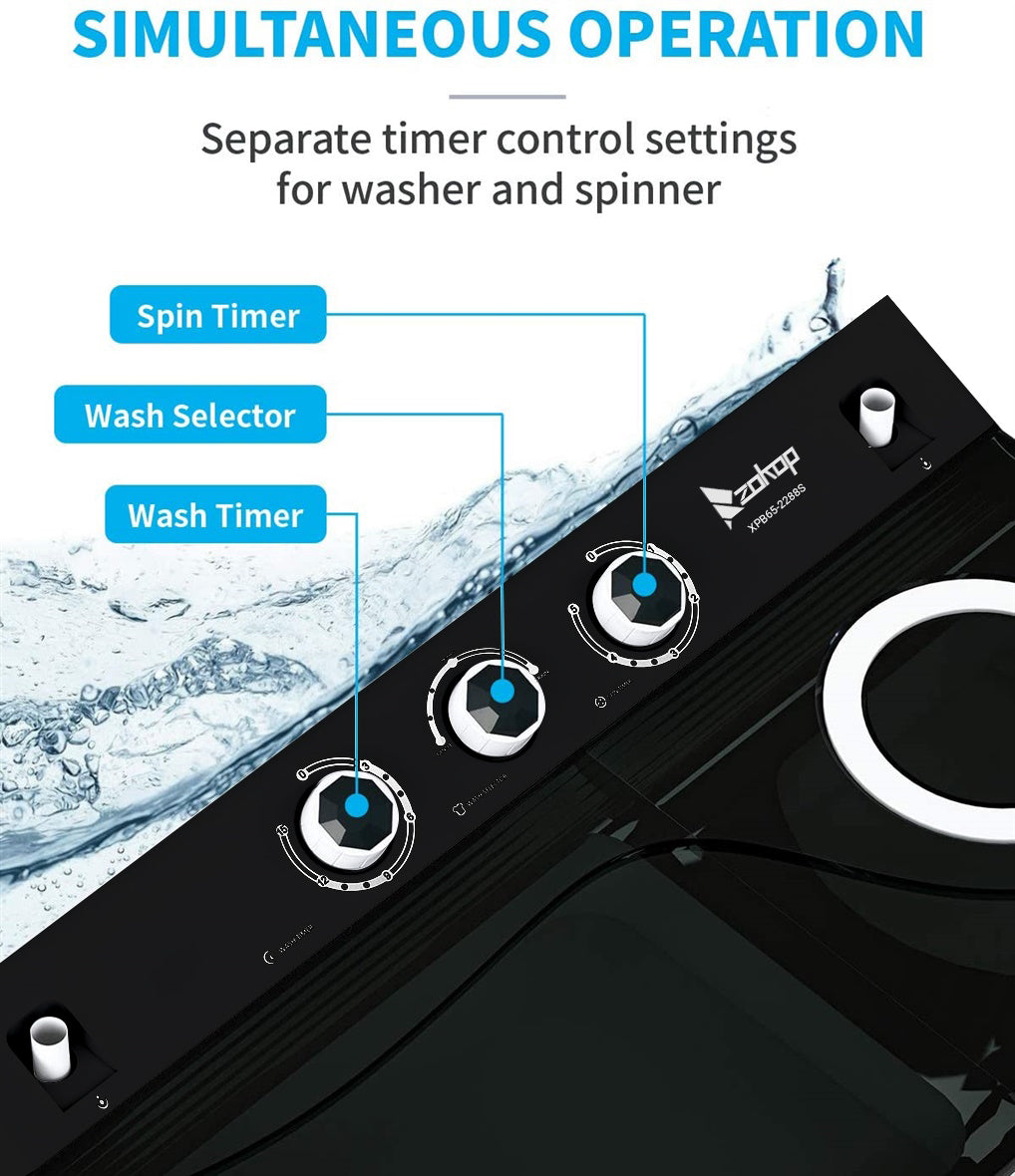 Semi-automatic Twin Tub Washing Machine with Built-in Drain Pump, White&Black W2356