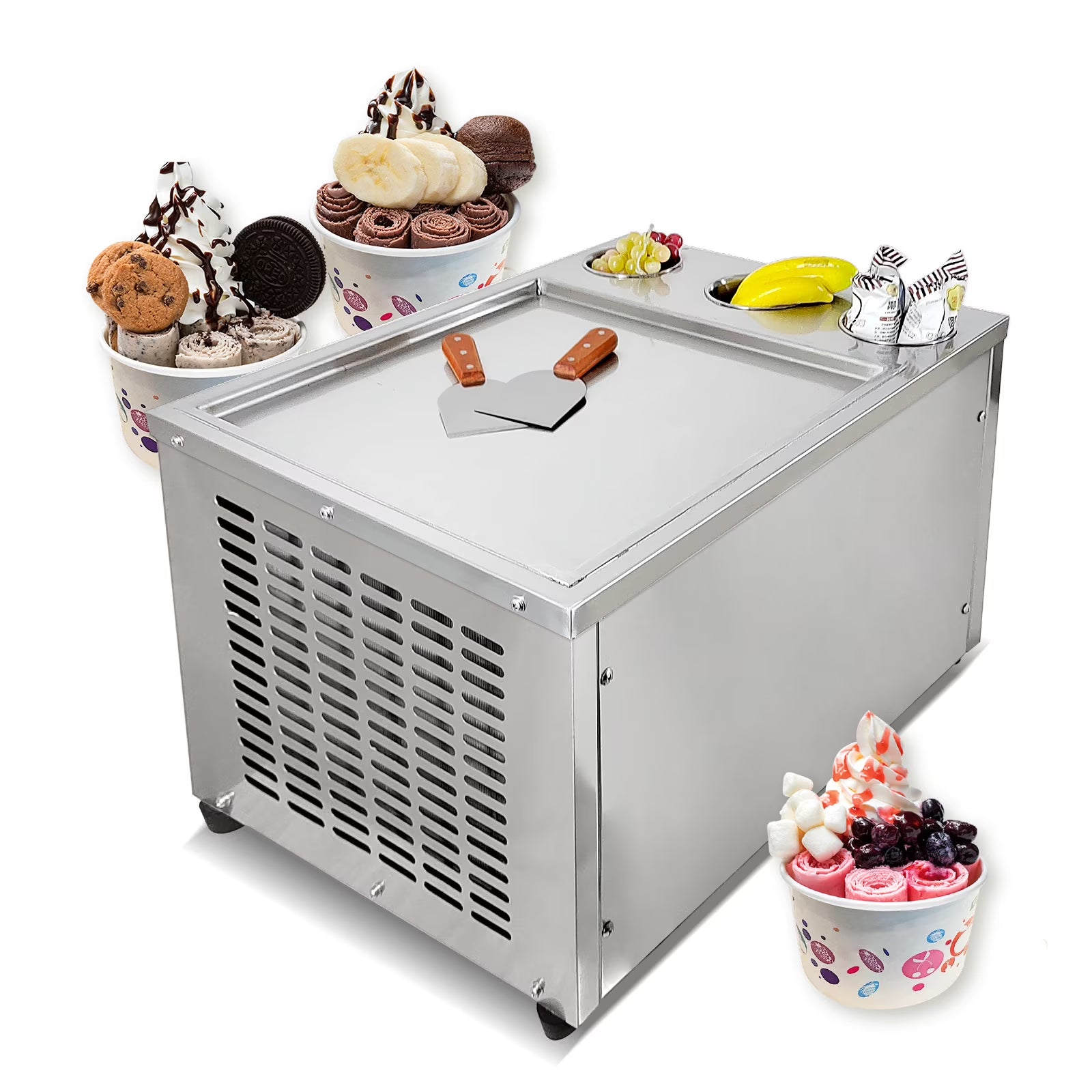 18"x18" Single Pan Roll Ice Cream Machine with 3 Buckets A766