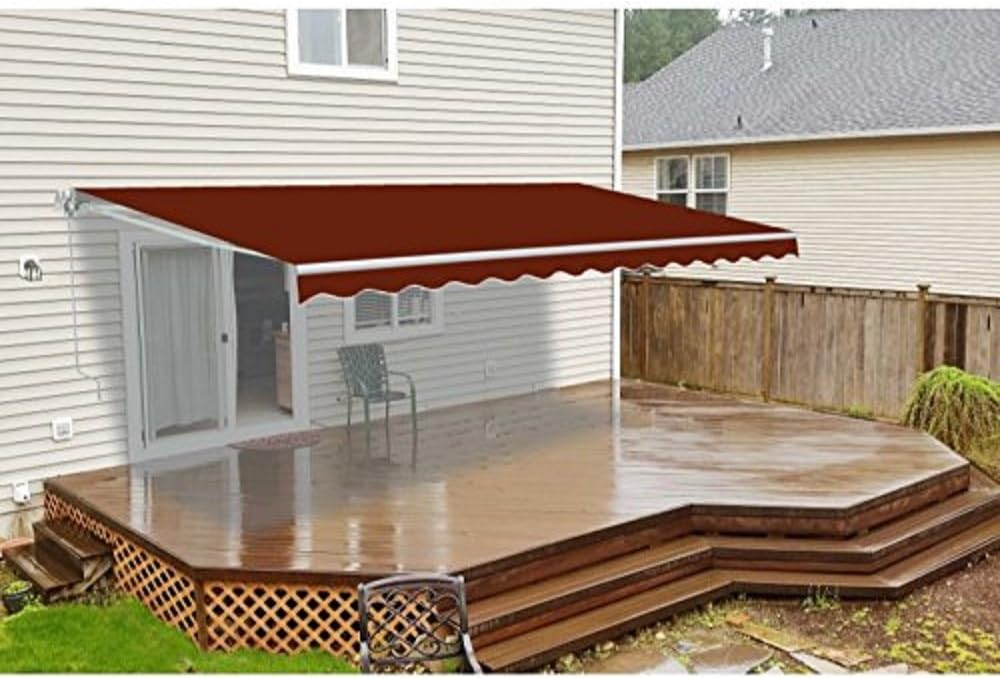 Motorized Retractable Patio Awning with Polyester Canopy V931174