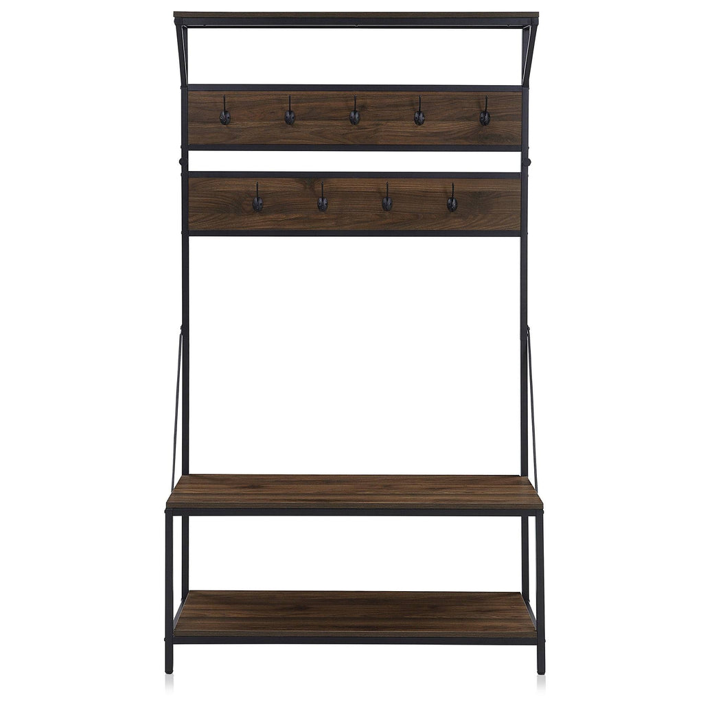 4-in-1 Hall Tree Wood Coat Rack with Metal Frame X899034