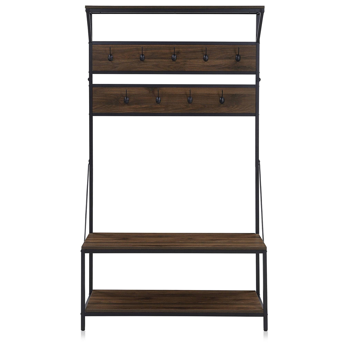4-in-1 Hall Tree Wood Coat Rack with Metal Frame X899034